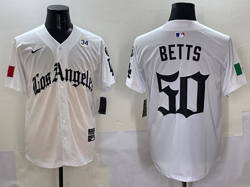 Men Los Angeles Dodgers #50 Betts White Five generations Joint Name 2025 Nike MLB Jersey style 9